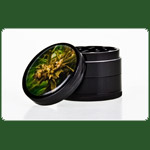 Alugrinder mit Pollinator/Sieb, H:40mm, D:50mm, Black Leaf "Weed