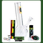 Geschenkset "Leaf Cannabis" Bong+Siebe+Grinder+Feuer+Paper+Tip